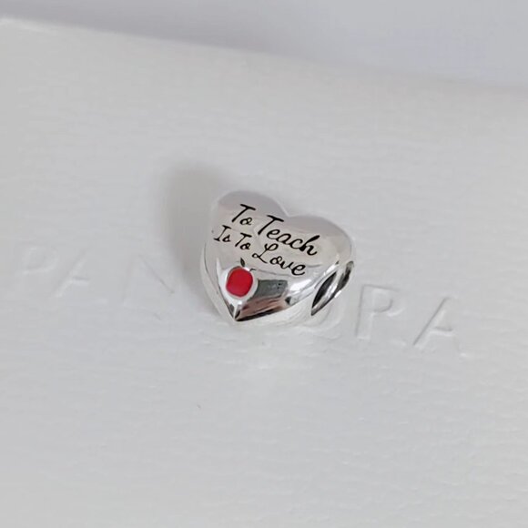 Pandora Charm To Teach Is To Love Heart Charm S925 Sterling Silver Pendant - Picture 2 of 6